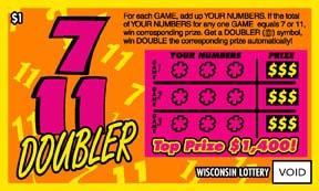 7-11 Doubler instant scratch ticket from Wisconsin Lottery - unscratched