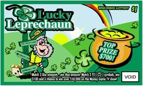 Lucky Leprechaun instant scratch ticket from Wisconsin Lottery - unscratched