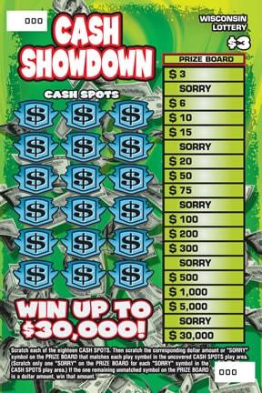 Cash Showdown instant scratch ticket from Wisconsin Lottery - unscratched