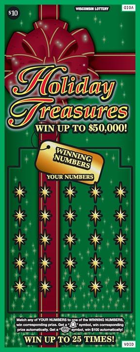 Holiday Treasures instant scratch ticket from Wisconsin Lottery - unscratched