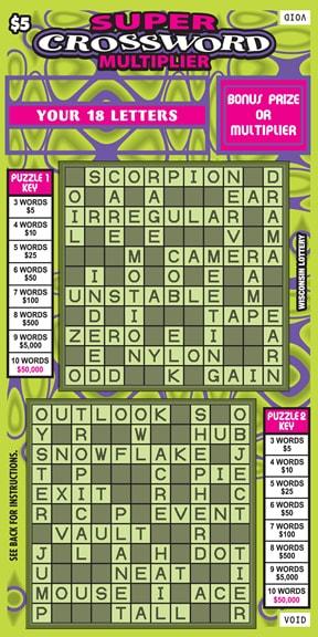 Super Crossword Multiplier instant scratch ticket from Wisconsin Lottery - unscratched