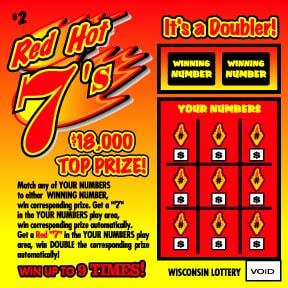 Red Hot 7's instant scratch ticket from Wisconsin Lottery - unscratched
