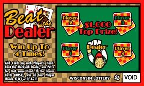 Beat the Dealer instant scratch ticket from Wisconsin Lottery - unscratched