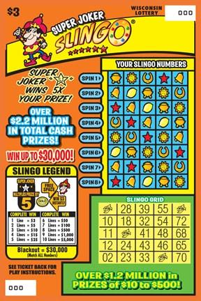 Super Joker Slingo instant scratch ticket from Wisconsin Lottery - unscratched