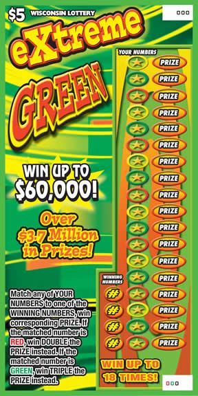 Extreme Green instant scratch ticket from Wisconsin Lottery - unscratched