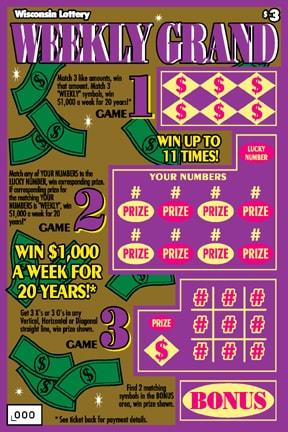 Weekly Grand instant scratch ticket from Wisconsin Lottery - unscratched