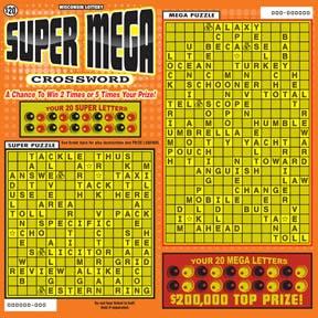 Super Mega Crossword instant scratch ticket from Wisconsin Lottery - unscratched