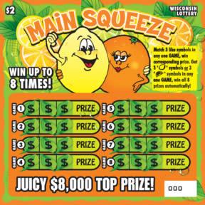 Main Squeeze instant scratch ticket from Wisconsin Lottery - unscratched