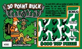 30 Point Buck instant scratch ticket from Wisconsin Lottery - unscratched