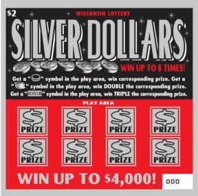 Silver Dollars instant scratch ticket from Wisconsin Lottery - unscratched