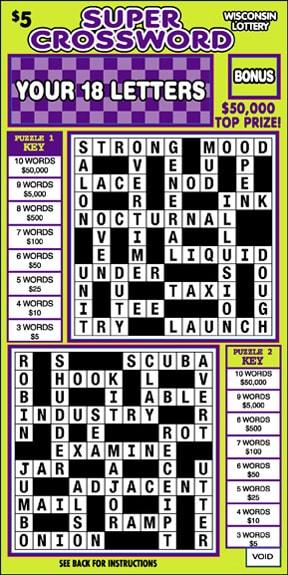 Super Crossword instant scratch ticket from Wisconsin Lottery - unscratched