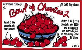 Bowl of Cherries 2 instant scratch ticket from Wisconsin Lottery - unscratched