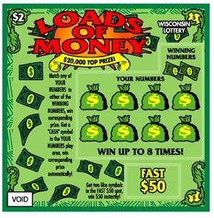 Loads of Money instant scratch ticket from Wisconsin Lottery - unscratched