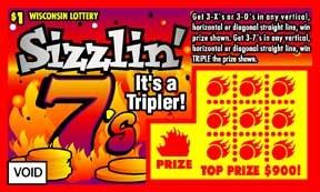Sizlin' 7's instant scratch ticket from Wisconsin Lottery - unscratched