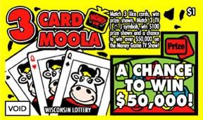 3 Card Moola instant scratch ticket from Wisconsin Lottery - unscratched