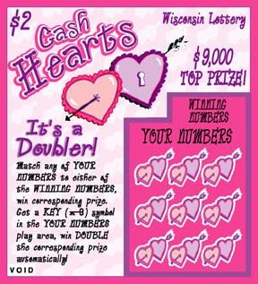 Cash Hearts instant scratch ticket from Wisconsin Lottery - unscratched