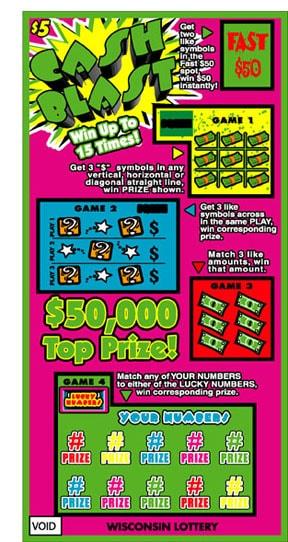 Cash Blast instant scratch ticket from Wisconsin Lottery - unscratched