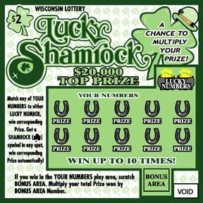 Lucky Shamrock instant scratch ticket from Wisconsin Lottery - unscratched