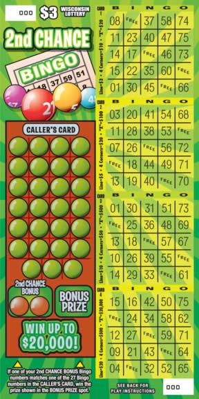 2nd Chance Bingo instant scratch ticket from Wisconsin Lottery - unscratched