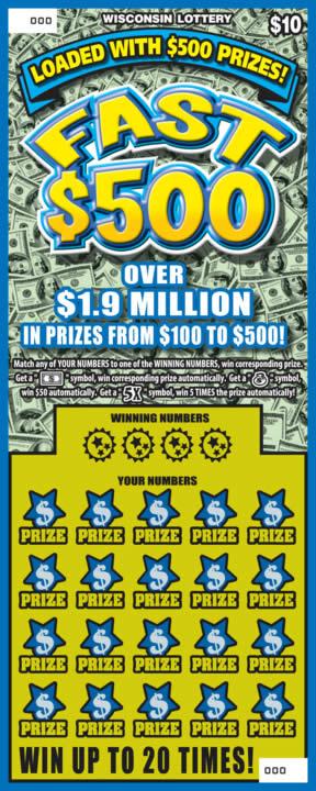 Fast $500 instant scratch ticket from Wisconsin Lottery - unscratched