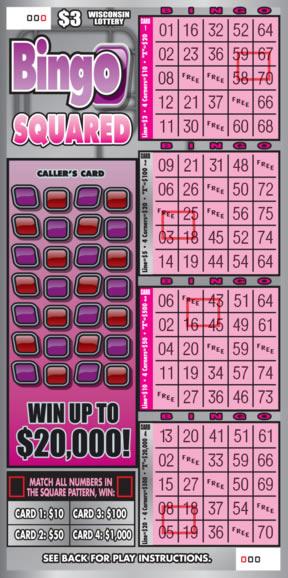 Bingo Squared instant scratch ticket from Wisconsin Lottery - unscratched