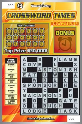 Crossword Times instant scratch ticket from Wisconsin Lottery - unscratched