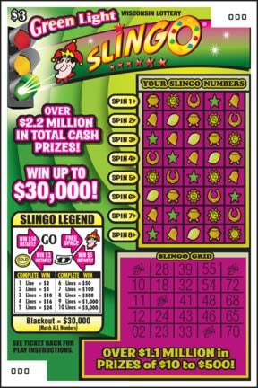 Green Light Slingo instant scratch ticket from Wisconsin Lottery - unscratched