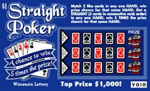 Straight Poker instant scratch ticket from Wisconsin Lottery - unscratched