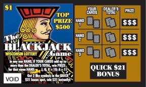 The Blackjack Game instant scratch ticket from Wisconsin Lottery - unscratched