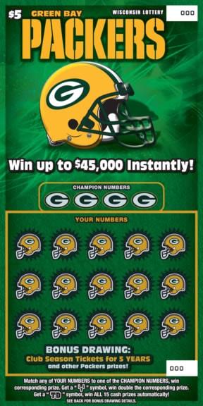 Green Bay Packers instant scratch ticket from Wisconsin Lottery - unscratched
