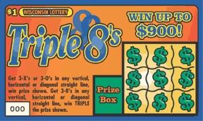 Triple 8's instant scratch ticket from Wisconsin Lottery - unscratched