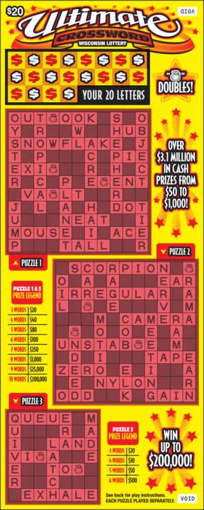 Ultimate Crossword instant scratch ticket from Wisconsin Lottery - unscratched