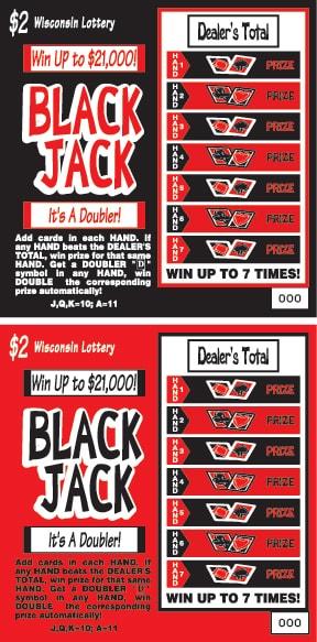 Blackjack instant scratch ticket from Wisconsin Lottery - unscratched