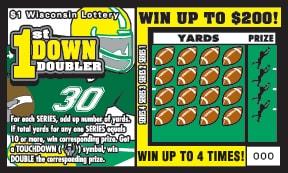 1st Down Doubler instant scratch ticket from Wisconsin Lottery - unscratched