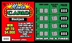 Monte Carlo instant scratch ticket from Wisconsin Lottery - unscratched