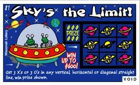 Sky's the Limit instant scratch ticket from Wisconsin Lottery - unscratched