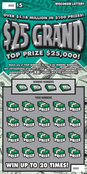 $25 Grand instant scratch ticket from Wisconsin Lottery - unscratched