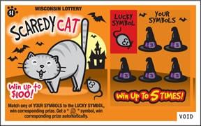 Scaredy Cat instant scratch ticket from Wisconsin Lottery - unscratched