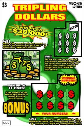 Tripling Dollars instant scratch ticket from Wisconsin Lottery - unscratched