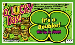 O'Lucky Day instant scratch ticket from Wisconsin Lottery - unscratched