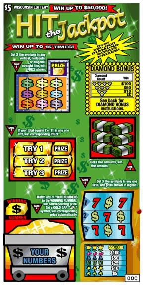 Hit the Jackpot instant scratch ticket from Wisconsin Lottery - unscratched