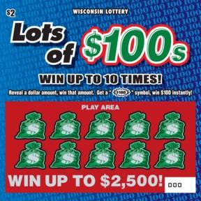 Lots of $100s instant scratch ticket from Wisconsin Lottery - unscratched