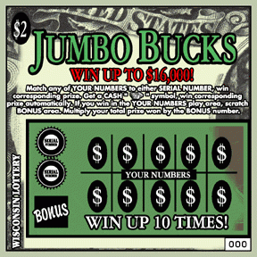 Jumbo Bucks instant scratch ticket from Wisconsin Lottery - unscratched