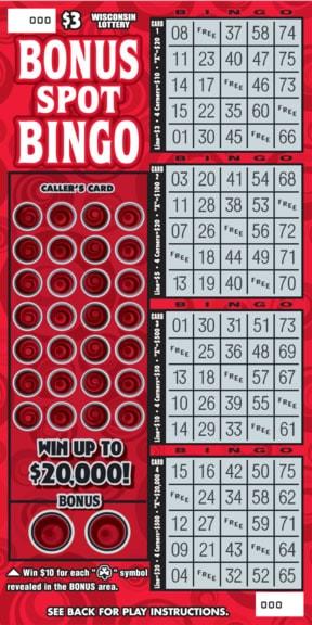 Bonus Spot Bingo instant scratch ticket from Wisconsin Lottery - unscratched
