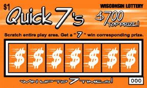 Quick 7's instant scratch ticket from Wisconsin Lottery - unscratched