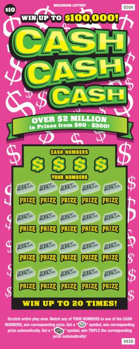 Cash Cash Cash instant scratch ticket from Wisconsin Lottery - unscratched