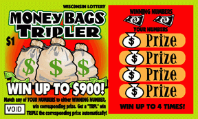 Money Bags Tripler instant scratch ticket from Wisconsin Lottery - unscratched