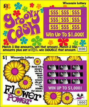 Groovy Cash / Flower Power instant scratch ticket from Wisconsin Lottery - unscratched