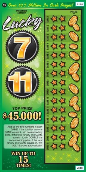 LUCKY 7-11 instant scratch ticket from Wisconsin Lottery - unscratched