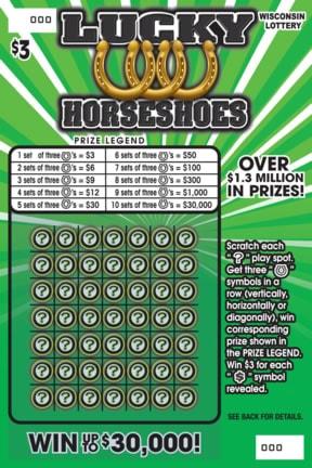 Lucky Horseshoes instant scratch ticket from Wisconsin Lottery - unscratched